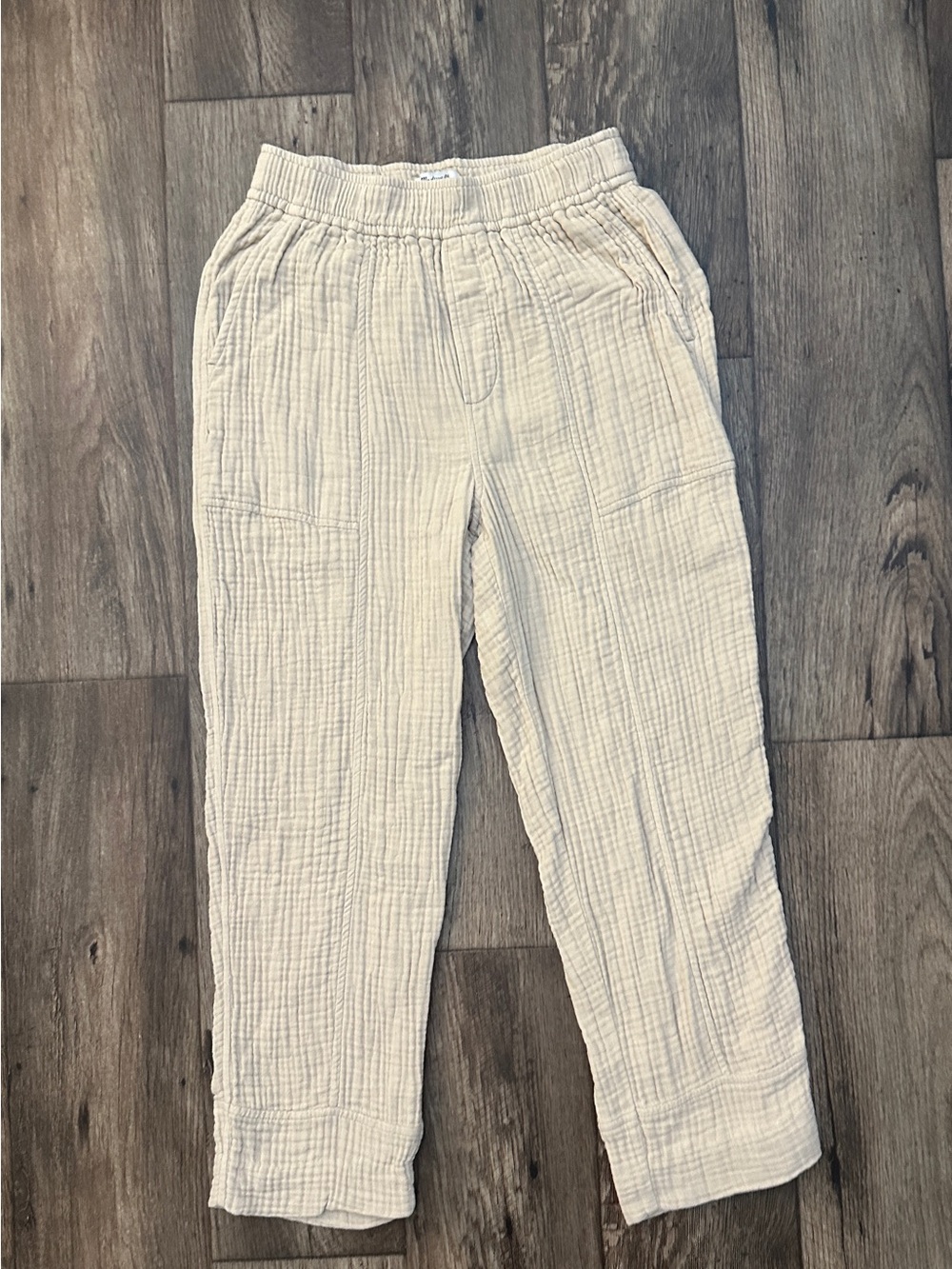 Madewell Pleated Wide Relaxed Leg Textured Lite Material Pants Sz XS Beige